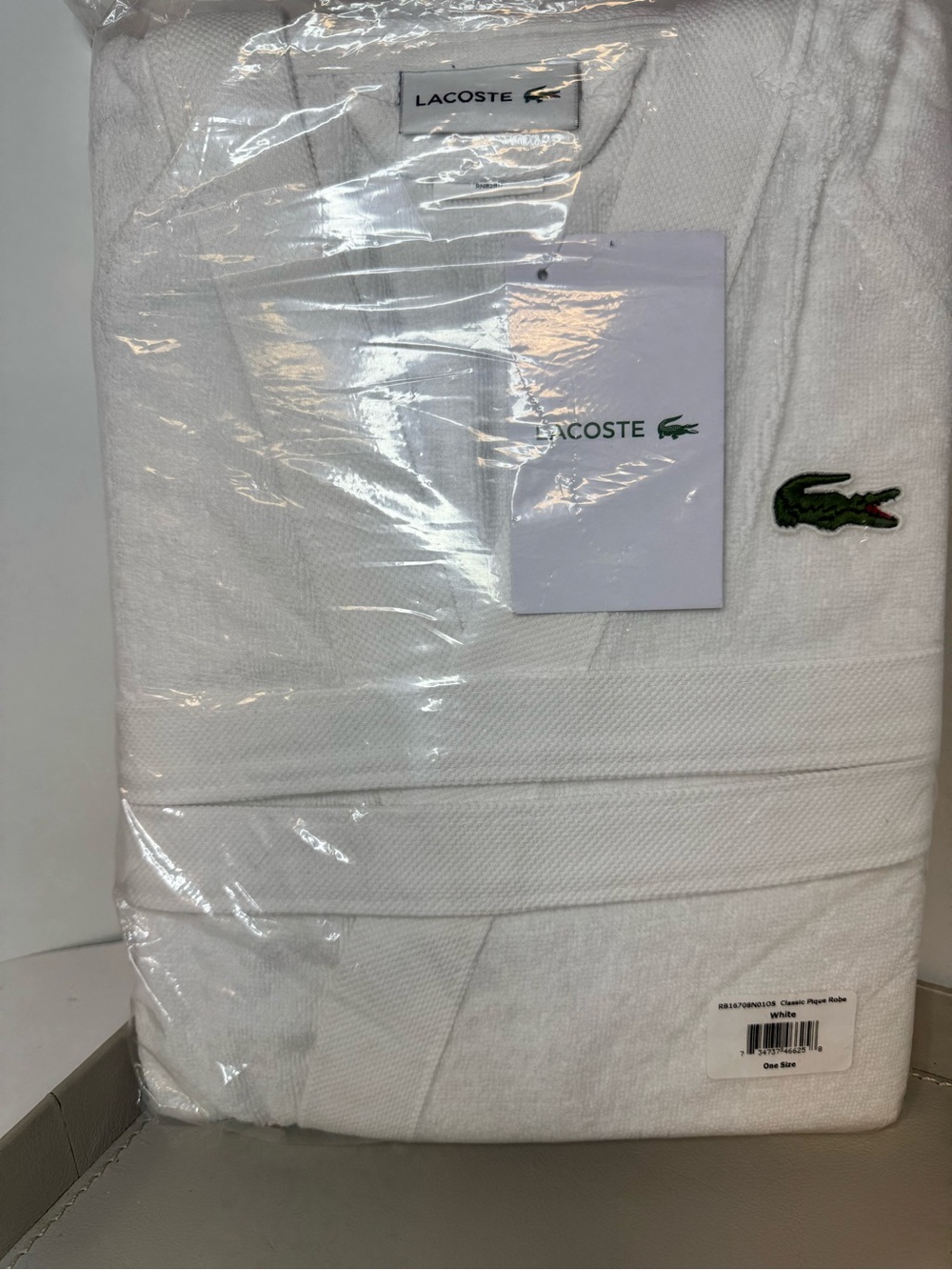 Lacoste White Towel Robe with Green Crocodile Logo